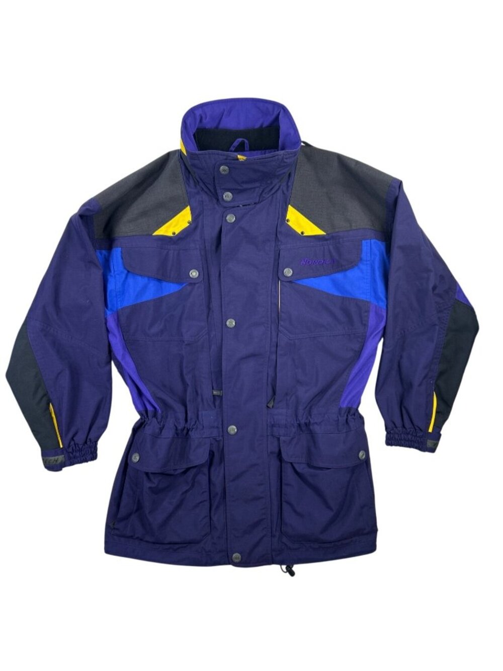 Vtg 90s Nordica Ski Jacket Sz XL Purple Colorblock Winter Coat Zip Pockets Retro